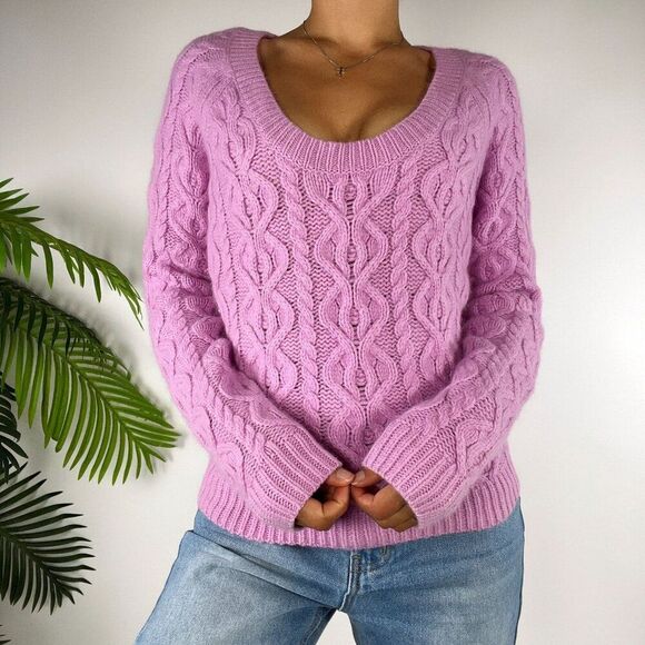 Vintage Y2K The Limited Purple Angora Wool Cottagecore Cable Knit Sweater / M - Picture 3 of 7